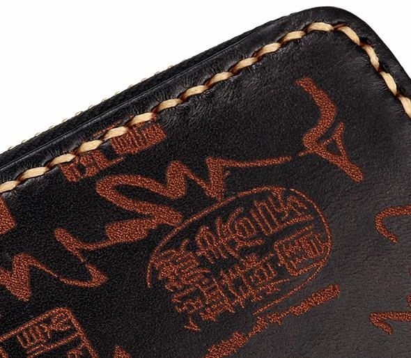 Handmade Leather Mens Chinese Handwriting Biker Chain Wallet Cool Leather Wallet Long Wallets for Men