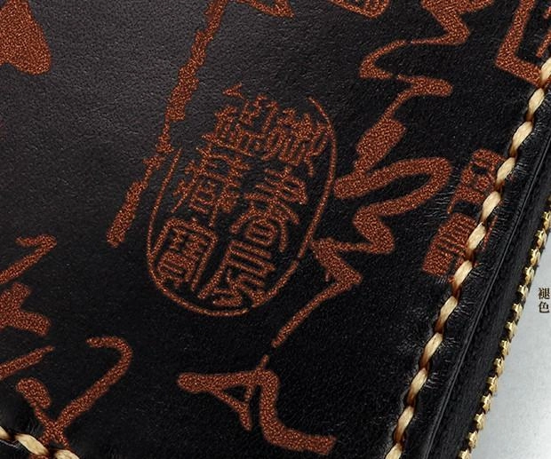Handmade Leather Mens Chinese Handwriting Biker Chain Wallet Cool Leather Wallet Long Wallets for Men