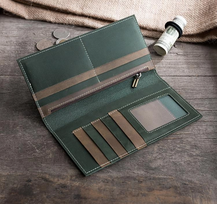 Handmade Leather Mens Clutch Wallet Cool Leather Wallet Long Phone Wallets for Men