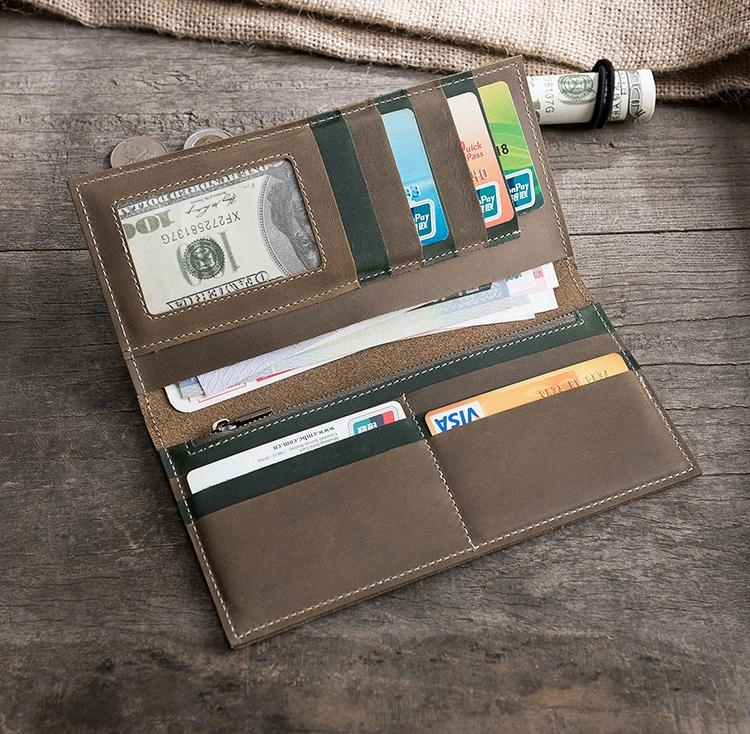 Handmade Leather Mens Clutch Wallet Cool Leather Wallet Long Phone Wallets for Men