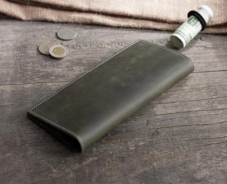 Handmade Leather Mens Clutch Wallet Cool Leather Wallet Long Phone Wallets for Men