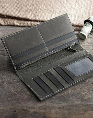 Handmade Leather Mens Clutch Wallet Cool Leather Wallet Long Phone Wallets for Men