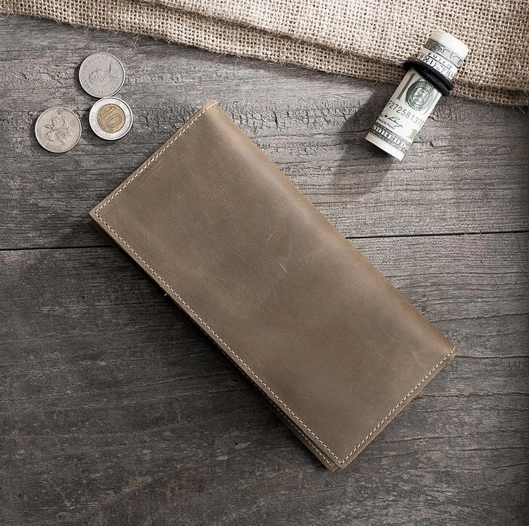 Handmade Leather Mens Clutch Wallet Cool Leather Wallet Long Phone Wallets for Men