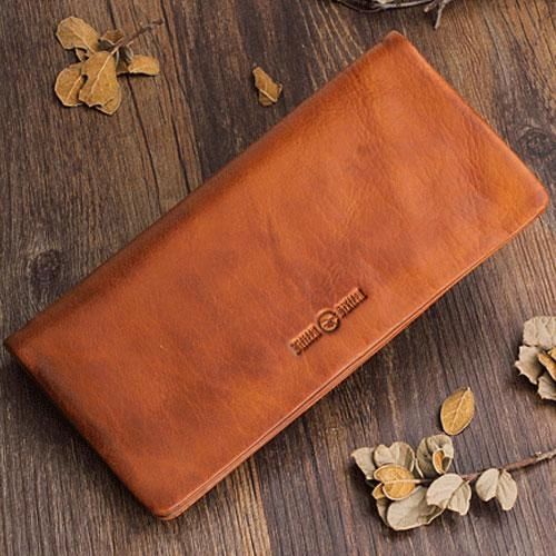 Handmade Leather Mens Cool Long Leather Wallet Bifold Clutch Wallet for Men