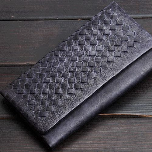 Handmade Leather Mens Cool Long Leather Wallet Trifold Clutch Wallet for Men