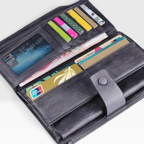 Handmade Leather Mens Cool Long Leather Wallet Wristlet Clutch Wallet for Men