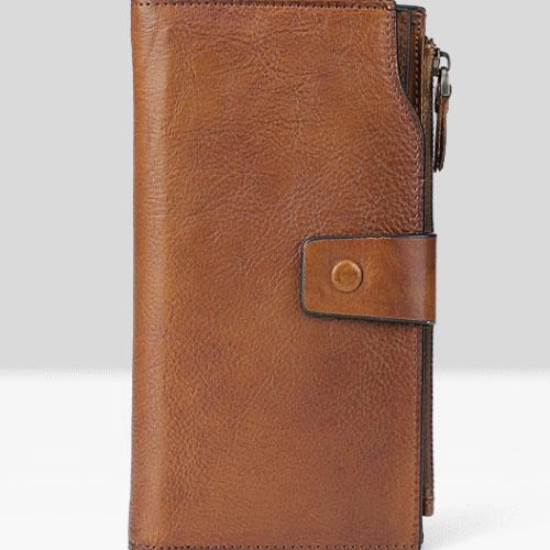 Handmade Leather Mens Cool Long Leather Wallet Wristlet Clutch Wallet for Men