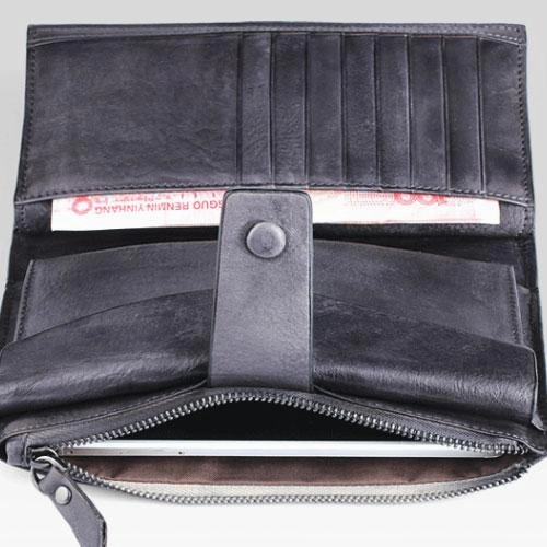 Handmade Leather Mens Cool Long Leather Wallet Wristlet Clutch Wallet for Men