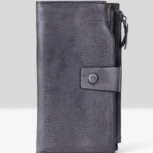 Handmade Leather Mens Cool Long Leather Wallet Wristlet Clutch Wallet for Men
