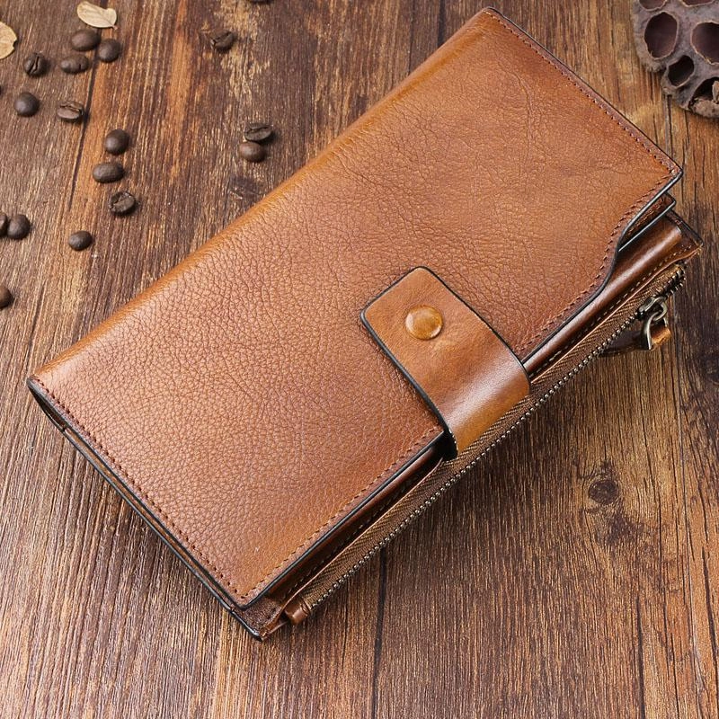 Handmade Leather Mens Cool Long Leather Wallet Wristlet Clutch Wallet for Men