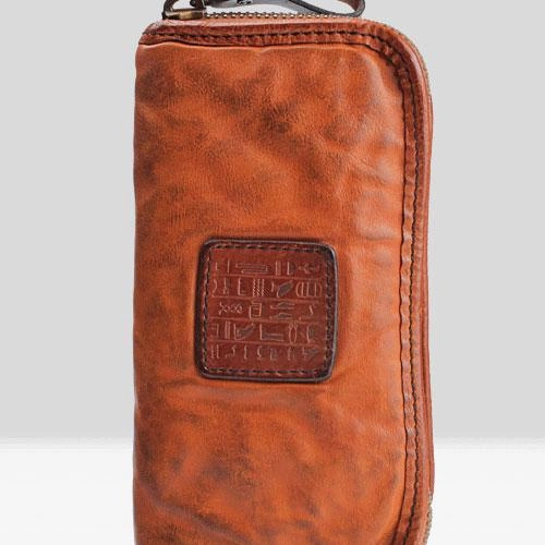 Handmade Leather Mens Cool Long Leather Wallet Zipper Clutch Wallet for Men