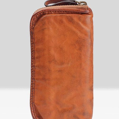 Handmade Leather Mens Cool Long Leather Wallet Zipper Clutch Wallet for Men