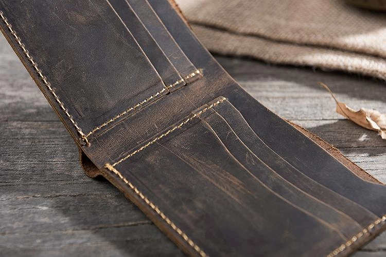 Handmade Leather Mens Cool Slim Leather Wallet Men Small billfold Wallets Bifold for Men
