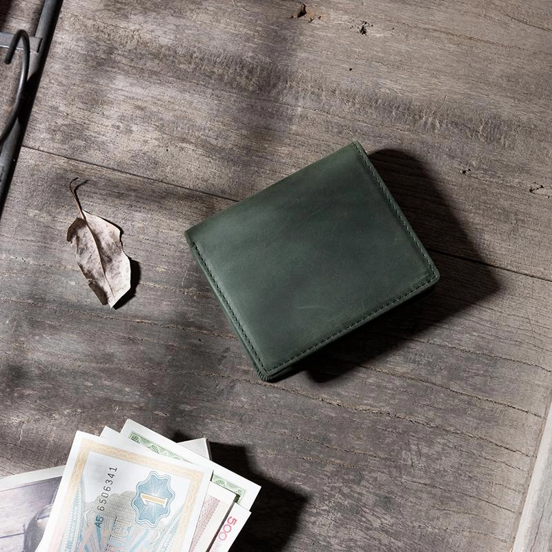 Handmade Leather Mens Cool Slim Leather Wallet Men Small billfold Wallets Bifold for Men