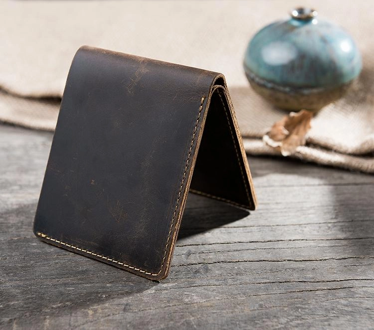 Handmade Leather Mens Cool Slim Leather Wallet Men Small billfold Wallets Bifold for Men