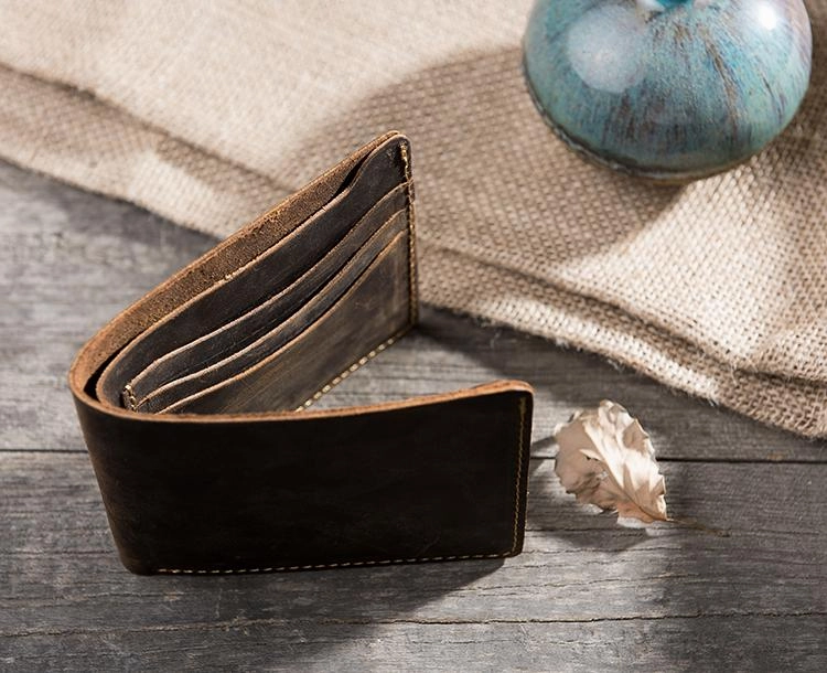 Handmade Leather Mens Cool Slim Leather Wallet Men Small billfold Wallets Bifold for Men