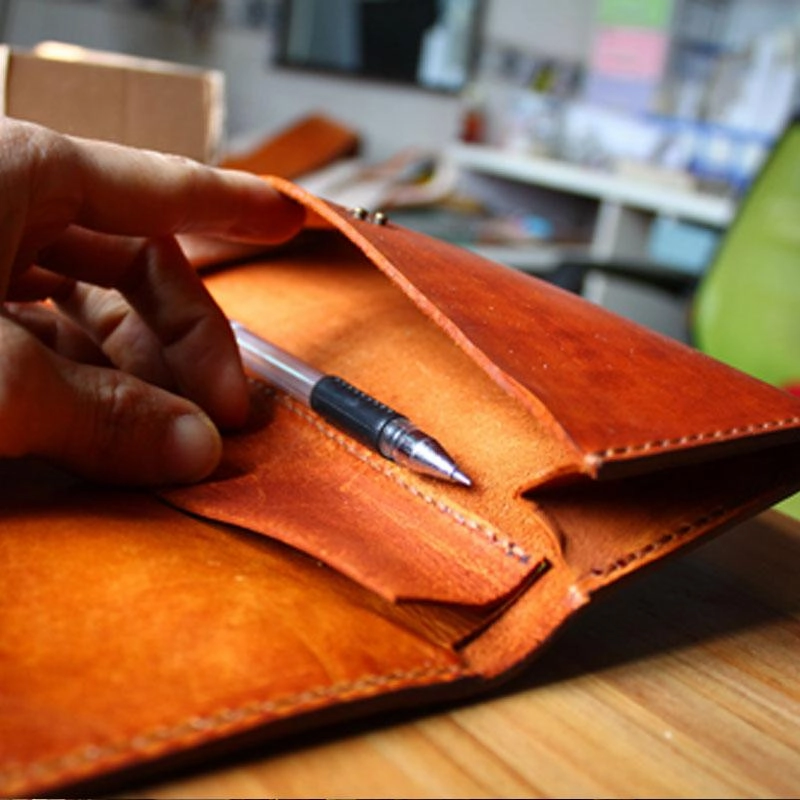 Handmade Leather Mens Long Trifold Wallet Vintage Cool Long Wallet for Men
