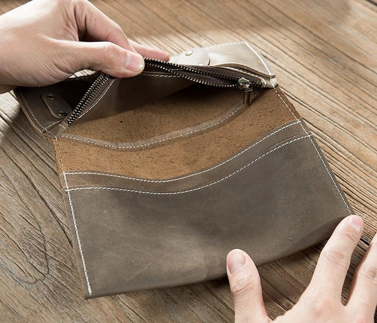 Handmade Leather Mens Slim Wallet Cool Leather Wallet Long Phone Wallets for Men
