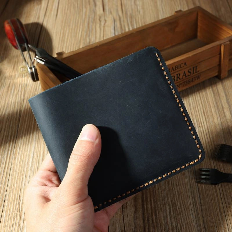 Handmade Leather Mens Trifold Billfold Wallet Personalize Trifold Small Wallets for Men