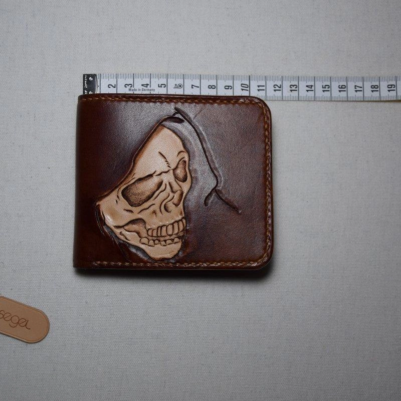 Handmade Leather Skull Death Tooled Mens billfold Wallet Cool Leather Wallet Slim Wallet for Men
