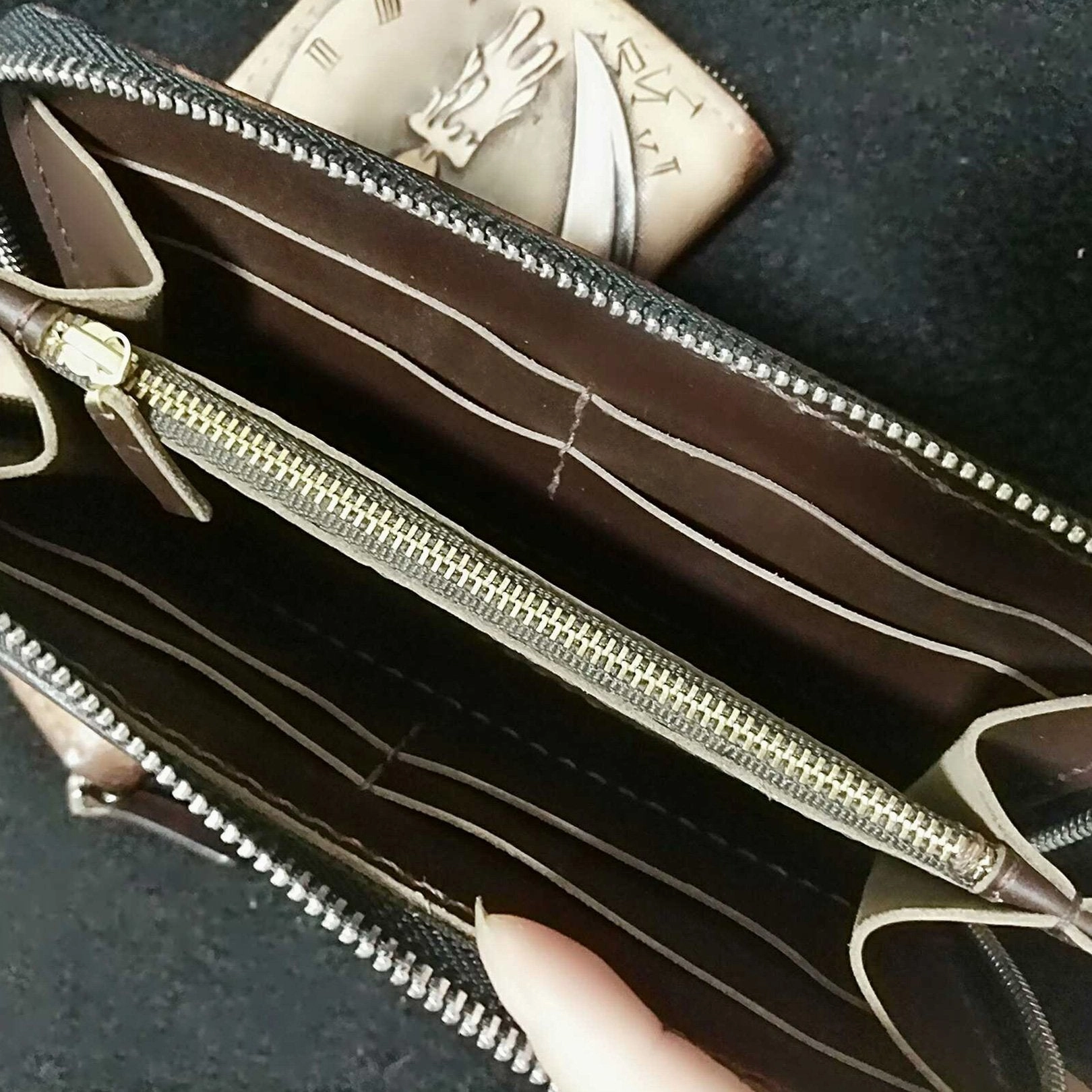 Handmade Leather Skull Totoro Tooled Mens Long Wallet Cool Leather Wallet Clutch Wallet for Men