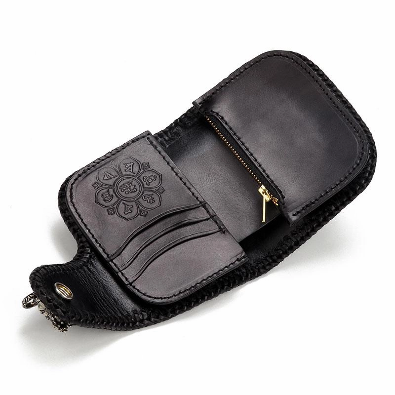 Handmade Leather Small Tooled Mens billfold Wallet Cool Chain Wallet Biker Wallet for Men