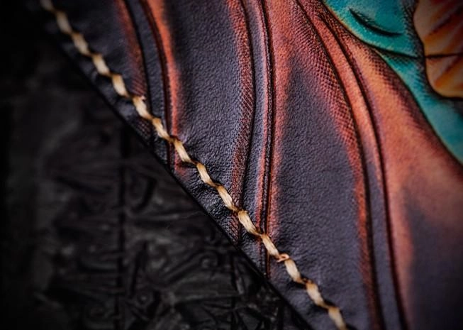 Handmade Leather Tibet Scriptures Tooled Wristlet Bag iPad Bag Mens Cool Leather Wallet Long Clutch for Men