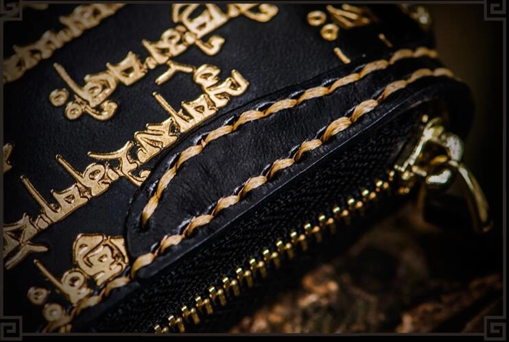 Handmade Leather Tibetan Mens Biker Chain Wallet Cool Leather Wallet Long Clutch Wallets for Men