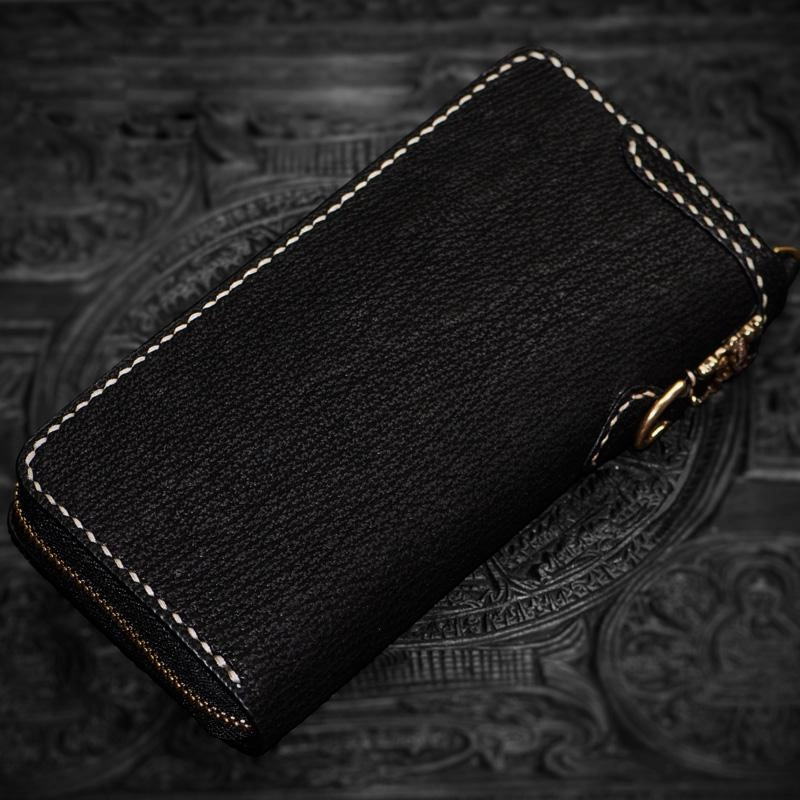 Handmade Leather Tibetan Mens Biker Chain Wallets Cool Leather Wallet Long Chain Wallets for Men