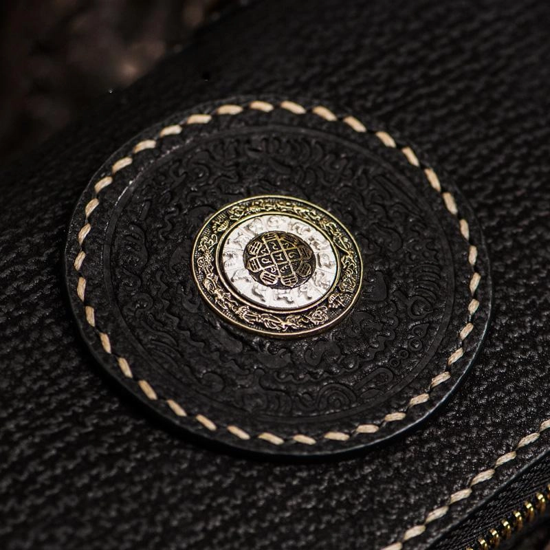 Handmade Leather Tibetan Mens Biker Chain Wallets Cool Leather Wallet Long Chain Wallets for Men