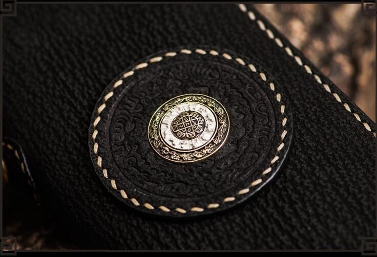 Handmade Leather Tibetan Mens Biker Chain Wallets Cool Leather Wallet Long Chain Wallets for Men