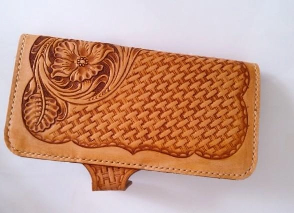 Handmade Leather Tooled Floral Mens Long Wallet Cool Long Wallet for Men