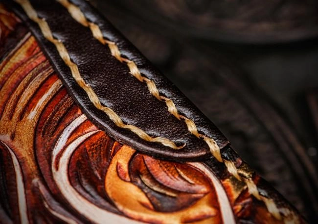 Handmade Leather Tooled Long Chinese Dragon Mens Chain Biker Wallet Cool Leather Wallet With Chain Wallets for Men