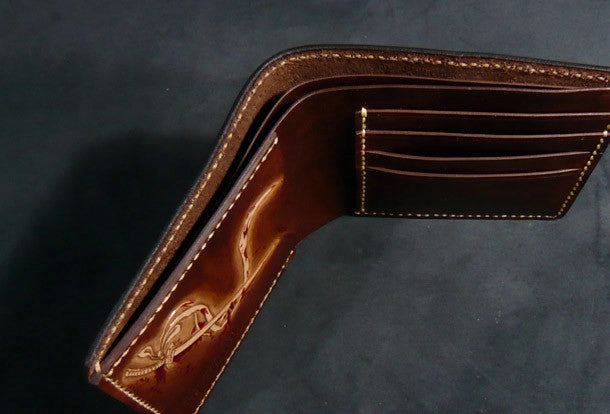 Handmade leather wallet men Japanese general Skull carved leather billfold wallet for him