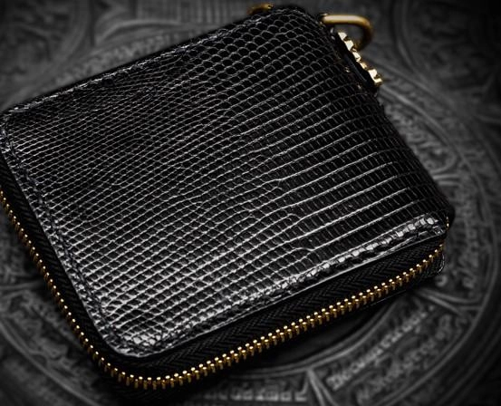 Handmade LIZARD SKIN Leather Black Biker Wallet Mens Cool billfold Chain Wallet Trucker Wallet with Chain