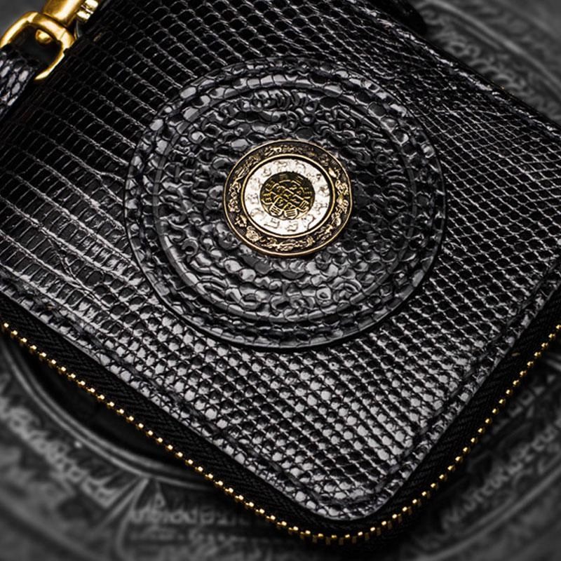 Handmade LIZARD SKIN Leather Black Biker Wallet Mens Cool billfold Chain Wallet Trucker Wallet with Chain