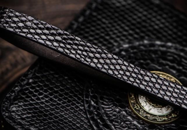 Handmade LIZARD SKIN Leather Black Biker Wallet Mens Cool billfold Chain Wallet Trucker Wallet with Chain