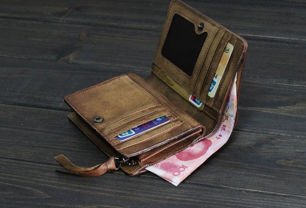 Handmade Men billfold leather wallet men vintage brown gray wallet for him