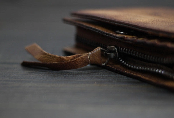 Handmade Men billfold leather wallet men vintage brown gray wallet for him