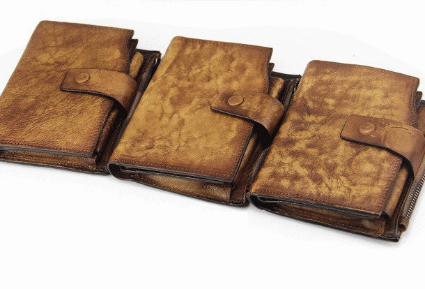 Handmade men billfold leather wallet men vintage gray brown billfold wallet for him