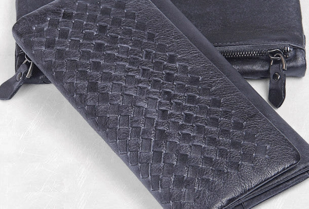 Handmade men long leather wallet men bifold vintage gray long wallet for him