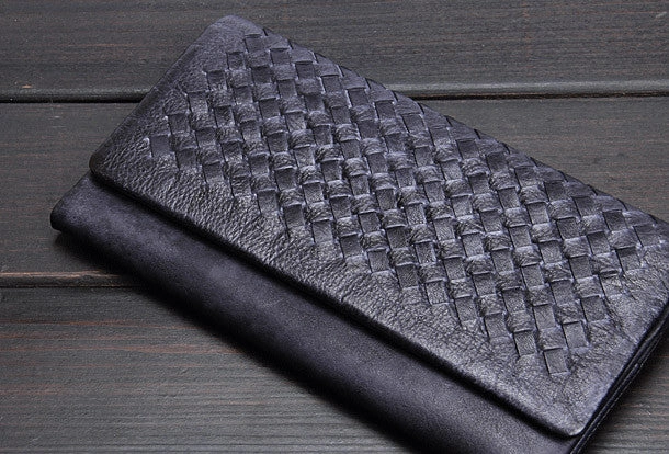 Handmade men long leather wallet men bifold vintage gray long wallet for him