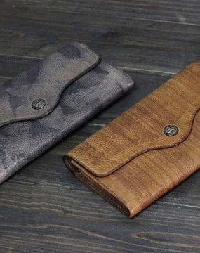 Handmade Men long leather wallet men multi cards vintage gray brown wallet for him