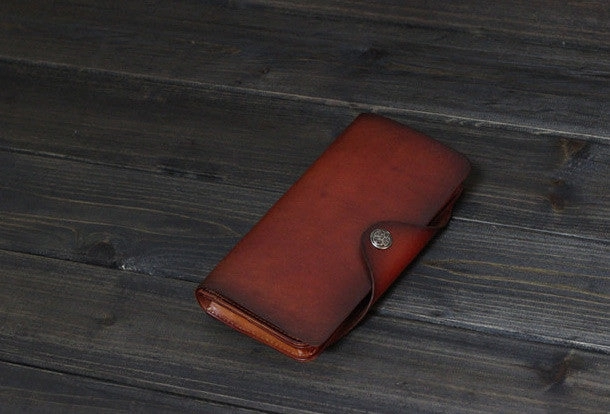 Handmade Men long leather wallet men multi cards vintage tan black wine wallet for him