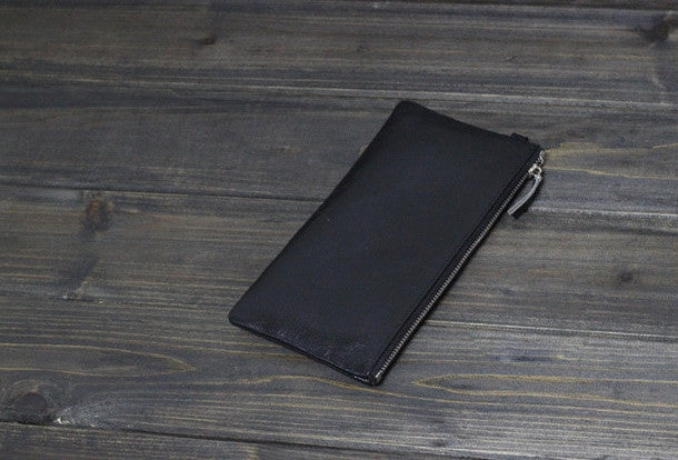 Handmade Men long leather wallet men vintage brown coffee blue wallet for him