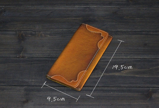 Handmade Men long leather wallet men vintage brown coffee tan wine wallet for him