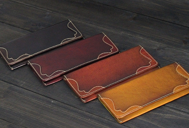 Handmade Men long leather wallet men vintage brown coffee tan wine wallet for him