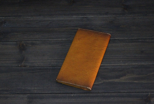 Handmade Men long leather wallet men vintage brown coffee tan wine wallet for him