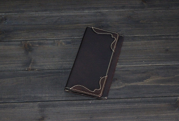 Handmade Men long leather wallet men vintage brown coffee tan wine wallet for him