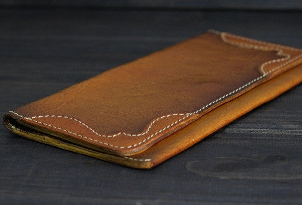 Handmade Men long leather wallet men vintage brown coffee tan wine wallet for him